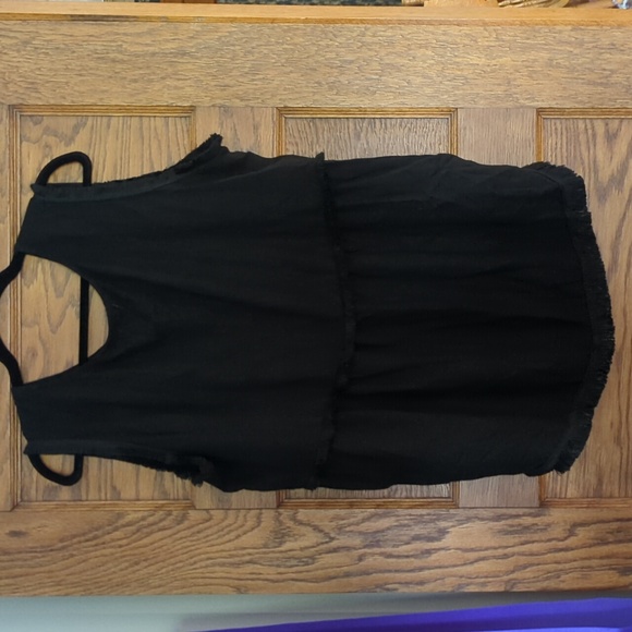 Coco + Carmen Runway Linen Fringe Tank Top in Black Hi Low Style Size L/XL - Picture 6 of 8